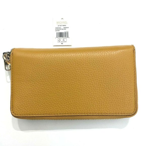 NEW Michael Kors Jet Set Leather Women Travel Large Phone Case Marigold